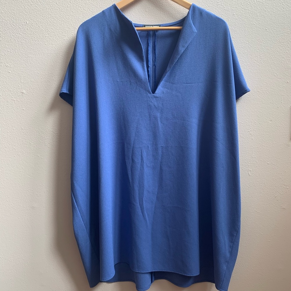 Blue American Apparel Adia V Neck Crepe Dress
